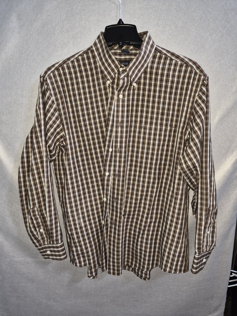 IZOD Brown Plaid Button-Down Shirt - Men's Size Large